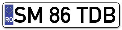 Placuta inmatriculare numar auto  SM-86-TDB, SM 86 TDB, SM86TDB