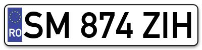 Placuta inmatriculare numar auto  SM-874-ZIH, SM 874 ZIH, SM874ZIH