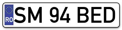 Placuta inmatriculare numar auto  SM-94-BED, SM 94 BED, SM94BED