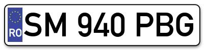 Placuta inmatriculare numar auto  SM-940-PBG, SM 940 PBG, SM940PBG