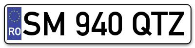 Placuta inmatriculare numar auto  SM-940-QTZ, SM 940 QTZ, SM940QTZ