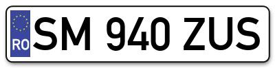 Placuta inmatriculare numar auto  SM-940-ZUS, SM 940 ZUS, SM940ZUS