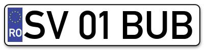 Placuta inmatriculare numar auto  SV-01-BUB, SV 01 BUB, SV01BUB