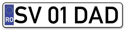 Placuta inmatriculare numar auto  SV-01-DAD, SV 01 DAD, SV01DAD
