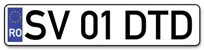 Placuta inmatriculare numar auto  SV-01-DTD, SV 01 DTD, SV01DTD