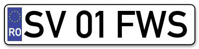 Placuta inmatriculare numar auto  SV-01-FWS, SV 01 FWS, SV01FWS