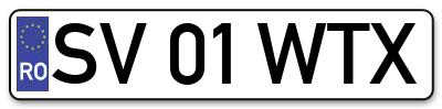 Placuta inmatriculare numar auto  SV-01-WTX, SV 01 WTX, SV01WTX