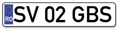 Placuta inmatriculare numar auto  SV-02-GBS, SV 02 GBS, SV02GBS