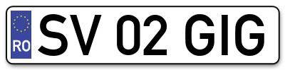 Placuta inmatriculare numar auto  SV-02-GIG, SV 02 GIG, SV02GIG