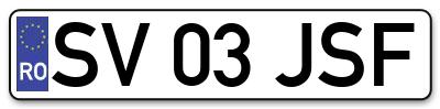 Placuta inmatriculare numar auto  SV-03-JSF, SV 03 JSF, SV03JSF