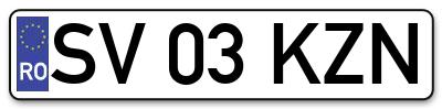 Placuta inmatriculare numar auto  SV-03-KZN, SV 03 KZN, SV03KZN