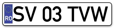 Placuta inmatriculare numar auto  SV-03-TVW, SV 03 TVW, SV03TVW