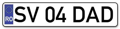 Placuta inmatriculare numar auto  SV-04-DAD, SV 04 DAD, SV04DAD