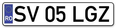 Placuta inmatriculare numar auto  SV-05-LGZ, SV 05 LGZ, SV05LGZ