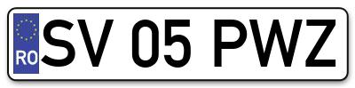 Placuta inmatriculare numar auto  SV-05-PWZ, SV 05 PWZ, SV05PWZ