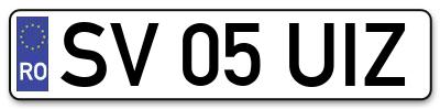 Placuta inmatriculare numar auto  SV-05-UIZ, SV 05 UIZ, SV05UIZ