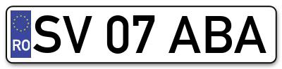 Placuta inmatriculare numar auto  SV-07-ABA, SV 07 ABA, SV07ABA