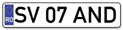 Placuta inmatriculare numar auto  SV-07-AND, SV 07 AND, SV07AND