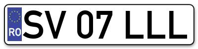 Placuta inmatriculare numar auto  SV-07-LLL, SV 07 LLL, SV07LLL