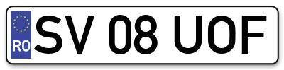 Placuta inmatriculare numar auto  SV-08-UOF, SV 08 UOF, SV08UOF
