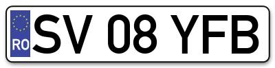 Placuta inmatriculare numar auto  SV-08-YFB, SV 08 YFB, SV08YFB