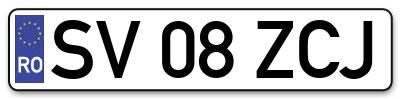 Placuta inmatriculare numar auto  SV-08-ZCJ, SV 08 ZCJ, SV08ZCJ