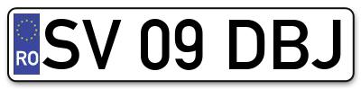 Placuta inmatriculare numar auto  SV-09-DBJ, SV 09 DBJ, SV09DBJ