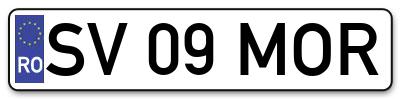 Placuta inmatriculare numar auto  SV-09-MOR, SV 09 MOR, SV09MOR