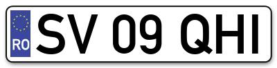 Placuta inmatriculare numar auto  SV-09-QHI, SV 09 QHI, SV09QHI