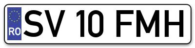 Placuta inmatriculare numar auto  SV-10-FMH, SV 10 FMH, SV10FMH