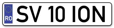 Placuta inmatriculare numar auto  SV-10-ION, SV 10 ION, SV10ION