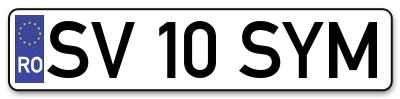 Placuta inmatriculare numar auto  SV-10-SYM, SV 10 SYM, SV10SYM