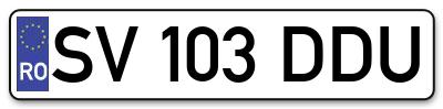 Placuta inmatriculare numar auto  SV-103-DDU, SV 103 DDU, SV103DDU