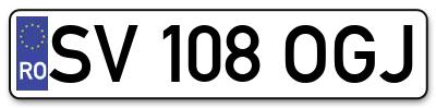Placuta inmatriculare numar auto  SV-108-OGJ, SV 108 OGJ, SV108OGJ