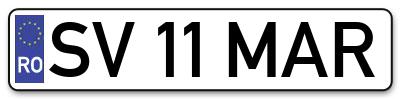 Placuta inmatriculare numar auto  SV-11-MAR, SV 11 MAR, SV11MAR