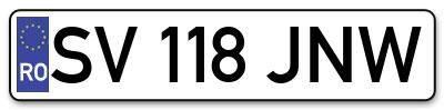 Placuta inmatriculare numar auto  SV-118-JNW, SV 118 JNW, SV118JNW