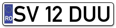 Placuta inmatriculare numar auto  SV-12-DUU, SV 12 DUU, SV12DUU