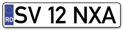 Placuta inmatriculare numar auto  SV-12-NXA, SV 12 NXA, SV12NXA