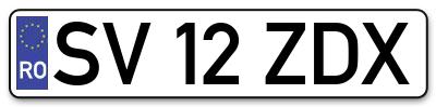 Placuta inmatriculare numar auto  SV-12-ZDX, SV 12 ZDX, SV12ZDX