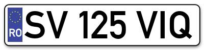 Placuta inmatriculare numar auto  SV-125-VIQ, SV 125 VIQ, SV125VIQ