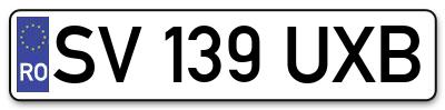 Placuta inmatriculare numar auto  SV-139-UXB, SV 139 UXB, SV139UXB