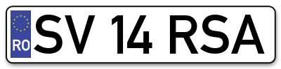 Placuta inmatriculare numar auto  SV-14-RSA, SV 14 RSA, SV14RSA