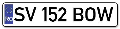 Placuta inmatriculare numar auto  SV-152-BOW, SV 152 BOW, SV152BOW