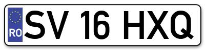 Placuta inmatriculare numar auto  SV-16-HXQ, SV 16 HXQ, SV16HXQ