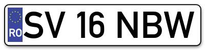 Placuta inmatriculare numar auto  SV-16-NBW, SV 16 NBW, SV16NBW