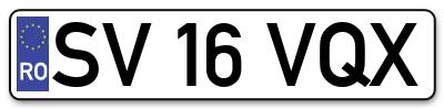 Placuta inmatriculare numar auto  SV-16-VQX, SV 16 VQX, SV16VQX