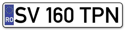Placuta inmatriculare numar auto  SV-160-TPN, SV 160 TPN, SV160TPN