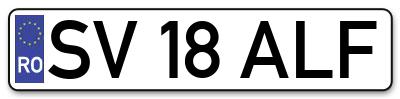 Placuta inmatriculare numar auto  SV-18-ALF, SV 18 ALF, SV18ALF