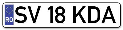 Placuta inmatriculare numar auto  SV-18-KDA, SV 18 KDA, SV18KDA