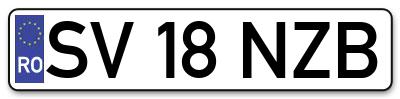 Placuta inmatriculare numar auto  SV-18-NZB, SV 18 NZB, SV18NZB